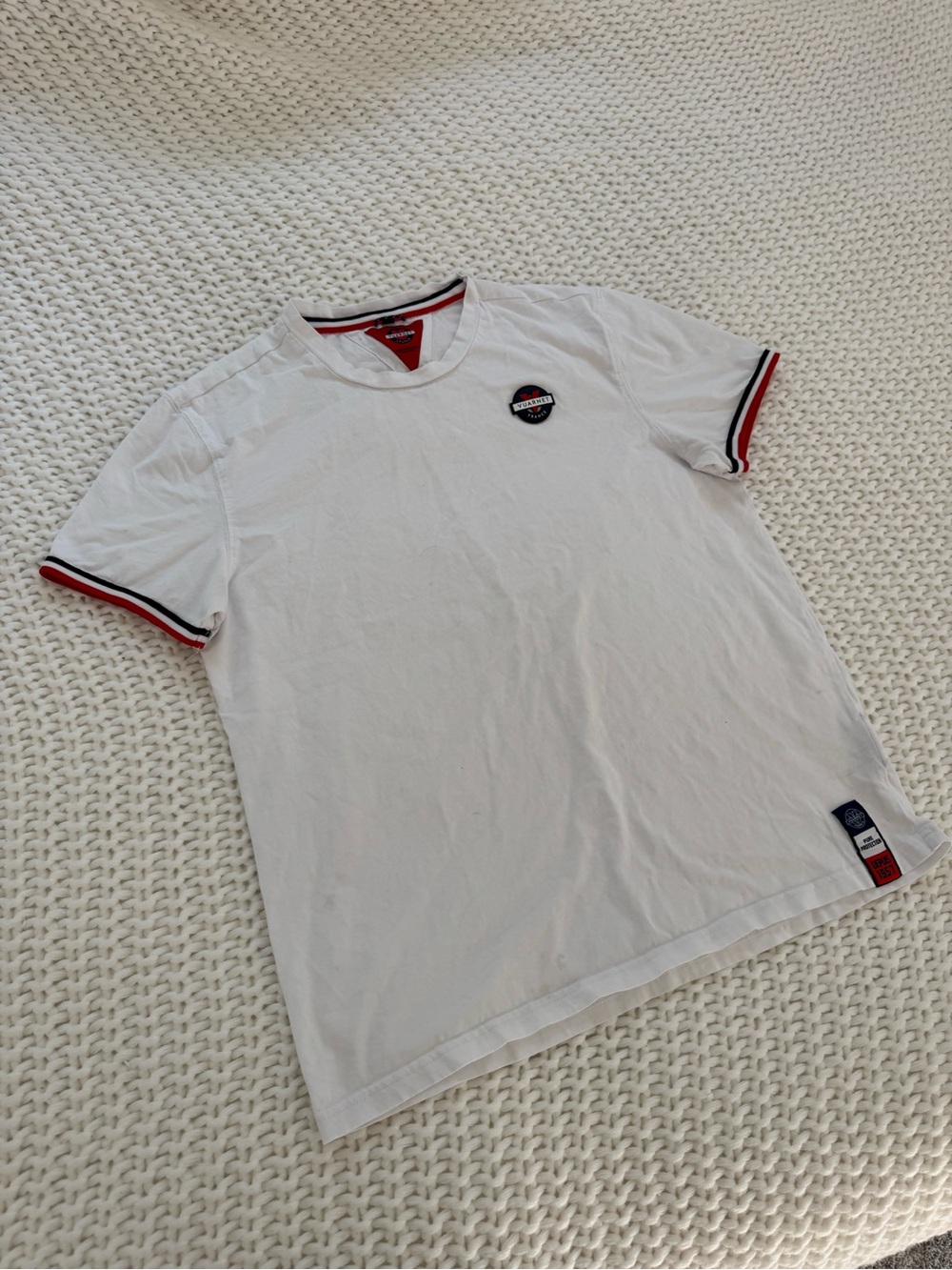 Vuarnet White Crew Tee with Red & Navy Trim